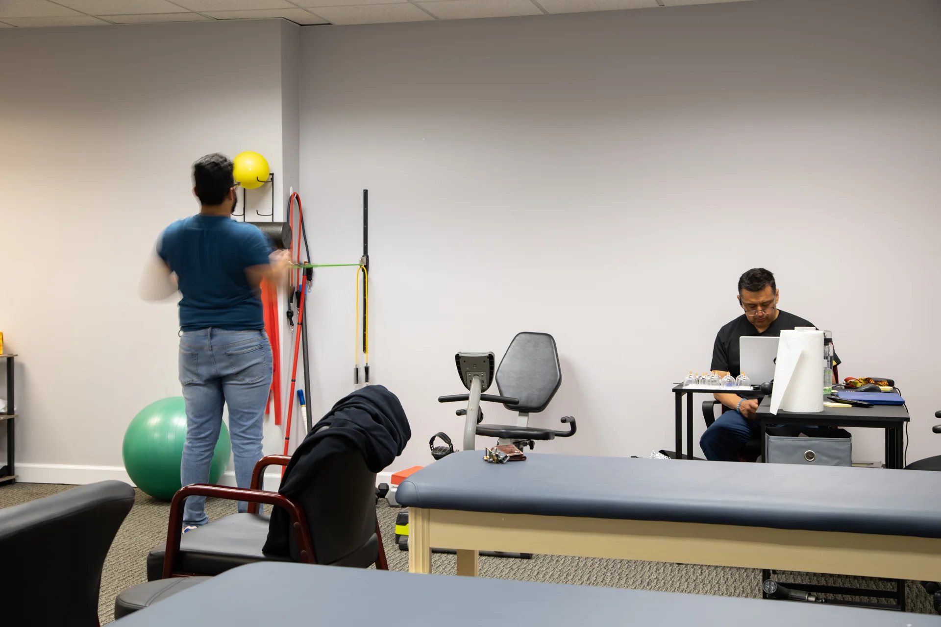 Care in progress in the clinic's rehabilitation room